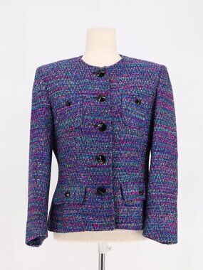 Vintage Herbert Grossman Tweed Blazer Vibrant Purple Multi Color Size 8